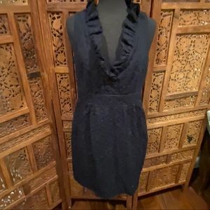 Julian Taylor Navy Blue Brocade Sheath Dress 6